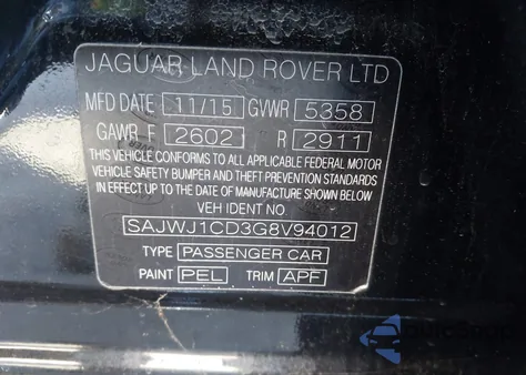 2016 Jaguar Xj R-Sport from USA, damaged, VIN SAJWJ1CD3G8V94012